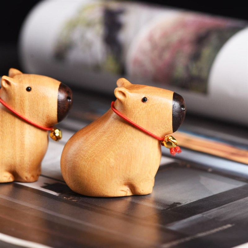 檀香木卡皮巴拉单祇D手把件可爱小摆件