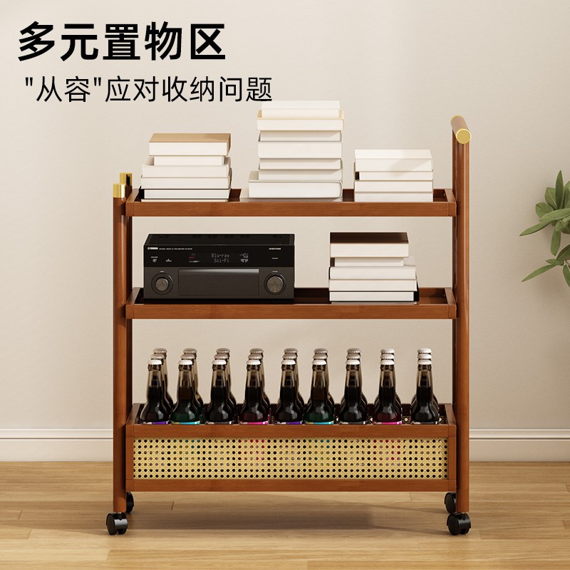 边几中古风小推车客厅可移动置物架带轮零食收纳架床头茶几小桌子