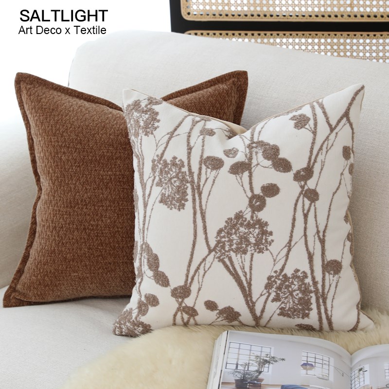 光与盐 中古客厅m沙发抱枕靠垫棕色美拉德床头棉麻枕套