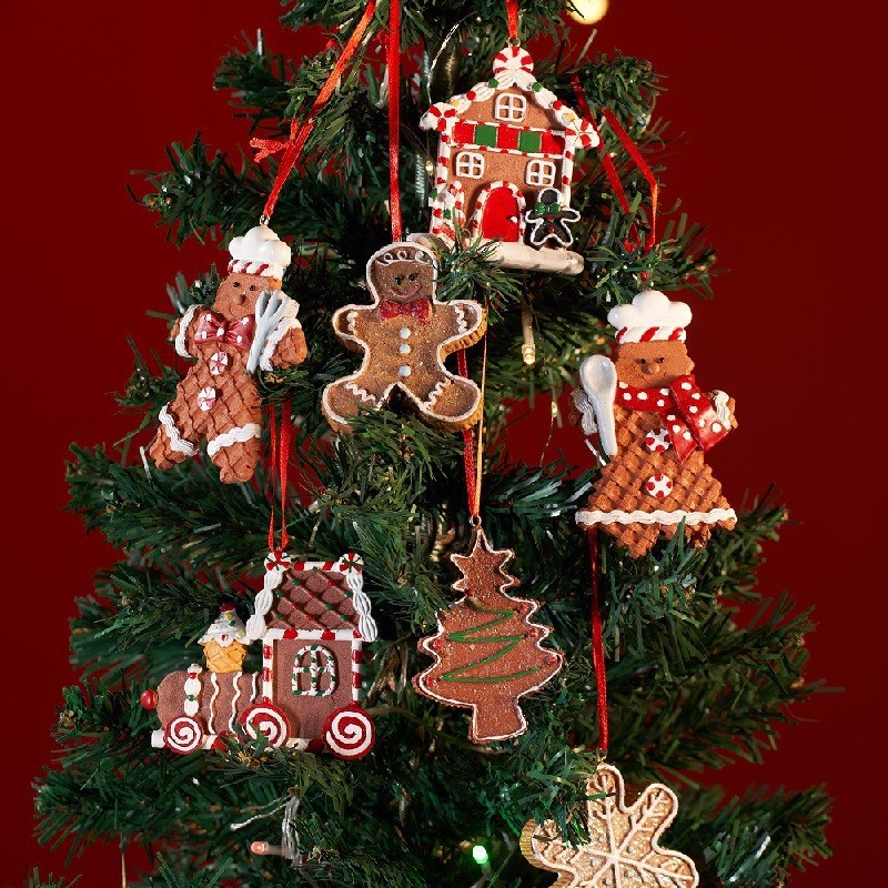 2024年圣诞树挂件圣诞节挂球雪花姜饼人圣诞老人驯鹿黑Z熊树脂装