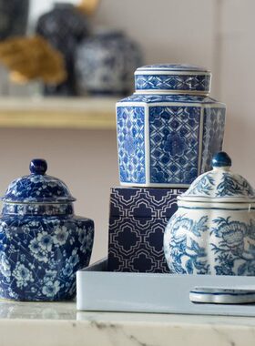 桌面摆件ow陶瓷h出口meo欧美k青花瓷玄关装饰收纳盒储物罐家居P品