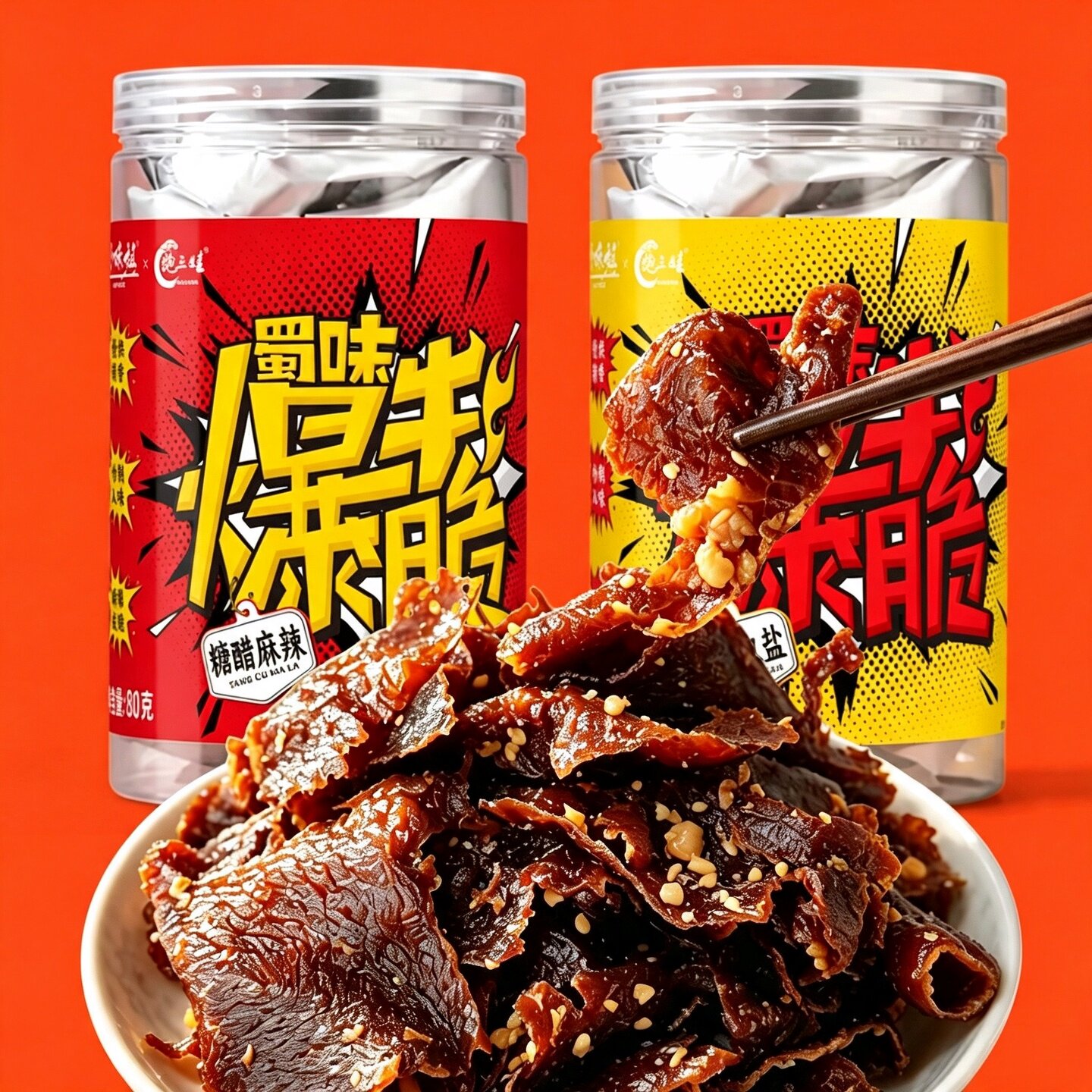 牛爆脆糖醋麻辣爆辣解馋胸口零食牛肉川式牛脆片吃松椒盐开罐即食