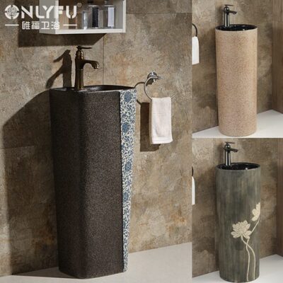 迷你洗手盆一体落地式立柱盆黑色个性艺术台盆阳台庭院洗手台小