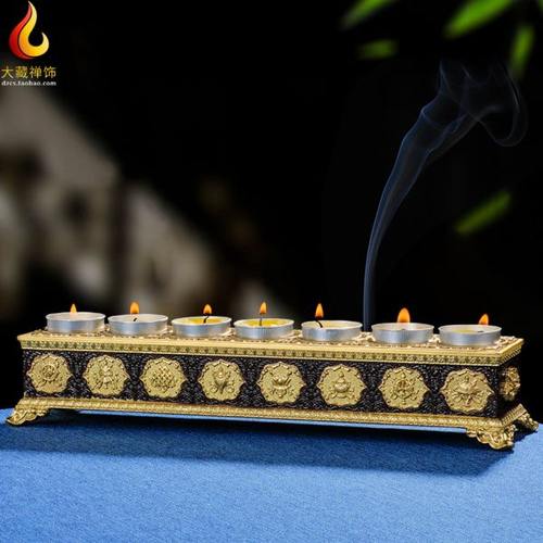 黄铜香炉藏式供佛家用室内熏香佛前供灯两用八吉祥檀香线香卧香炉