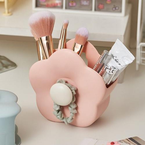 花朵化妆刷收纳盒壁挂家用浴室梳妆台桌面梳子牙刷可爱卡通收纳盒