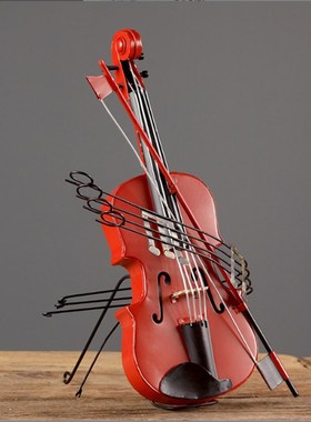 覆古怀旧铁d艺吉他小提琴摆件餐厅酒吧G咖啡厅装饰酒柜摆设乐器道