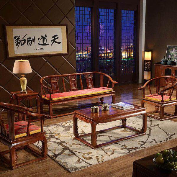 实木沙发皇宫椅套件新中式客厅沙发组合榆木仿古休闲会客沙发组合