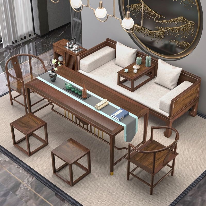 罗汉床新中c式实木小户型客厅卧榻明式家具白蜡木推拉沙发床乌金