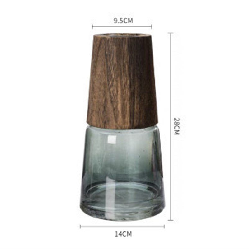 大号简约木托玻璃花瓶方缸原色花瓶摆G件客厅餐桌银柳插花装饰家