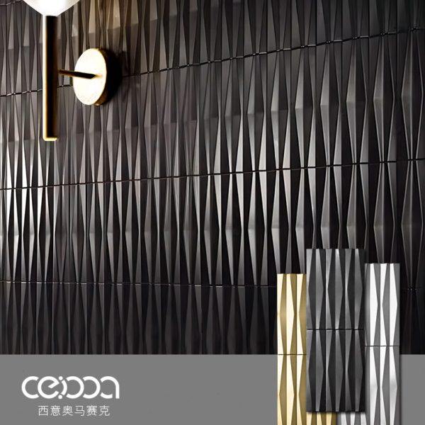 黑色立体菱形长条金属马赛克瓷砖餐厅咖啡厅吧台不锈钢墙砖背景墙