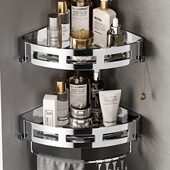 免打孔卫生间浴室置物架304不锈钢洗手间淋浴房壁挂三角收纳架