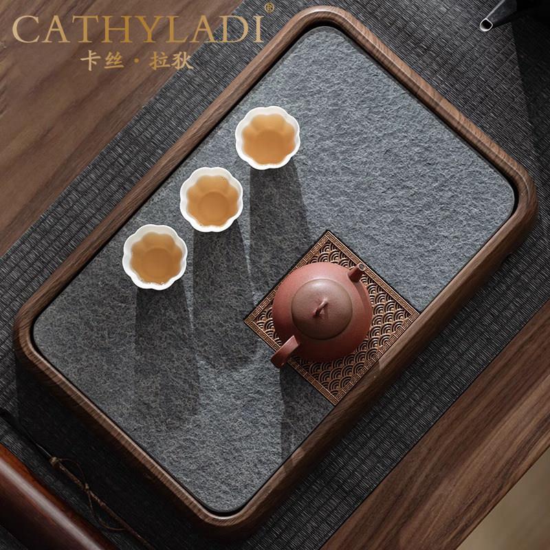 高档乌金石茶盘客厅家用干泡台小型储水式托盘茶台新款茶具沥水盘