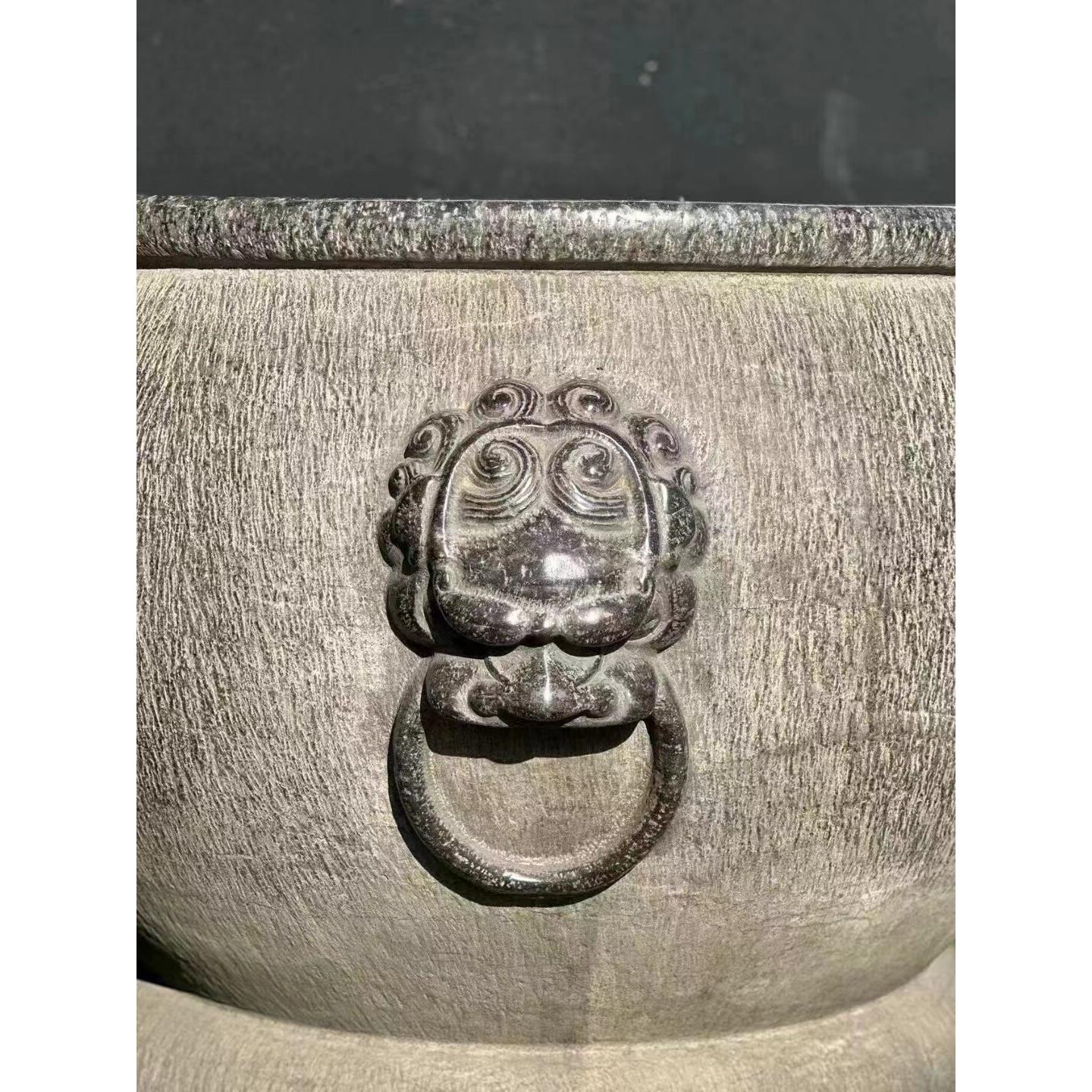 石雕鱼缸花盆青石兽头圆缸石水缸庭院石缸石头大缸兽头石盆
