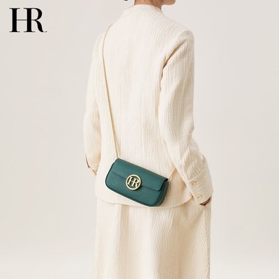 HR赫莲娜女包2024秋冬新款黑色链条包女款斜挎R真皮小众女手机包