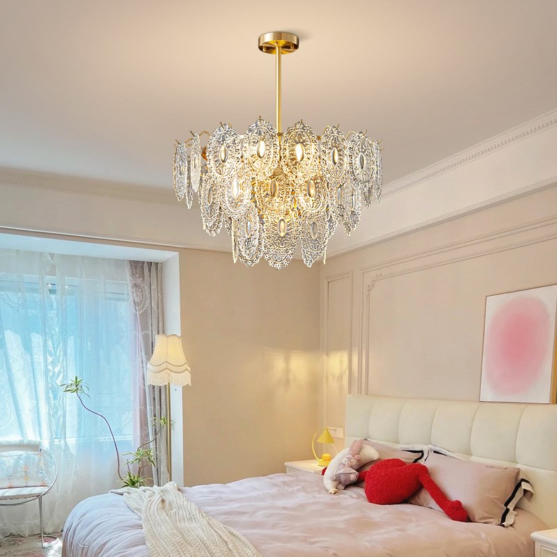 乔源灯饰全铜轻奢吊灯客厅灯后现代玻璃J水晶法式中古餐厅卧室灯