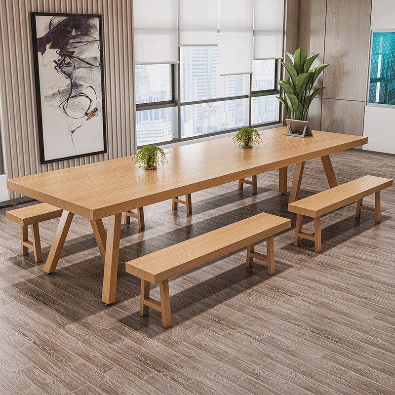 会议桌简约现代大板桌工作台长条桌公司会议N室长桌子实木办公桌