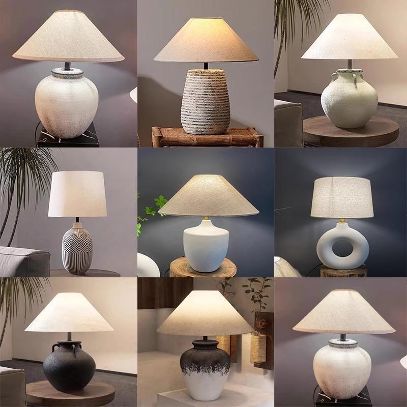 日式侘寂风摆件客厅书房卧室床头灯手工新中式R酒店民宿陶瓷台灯