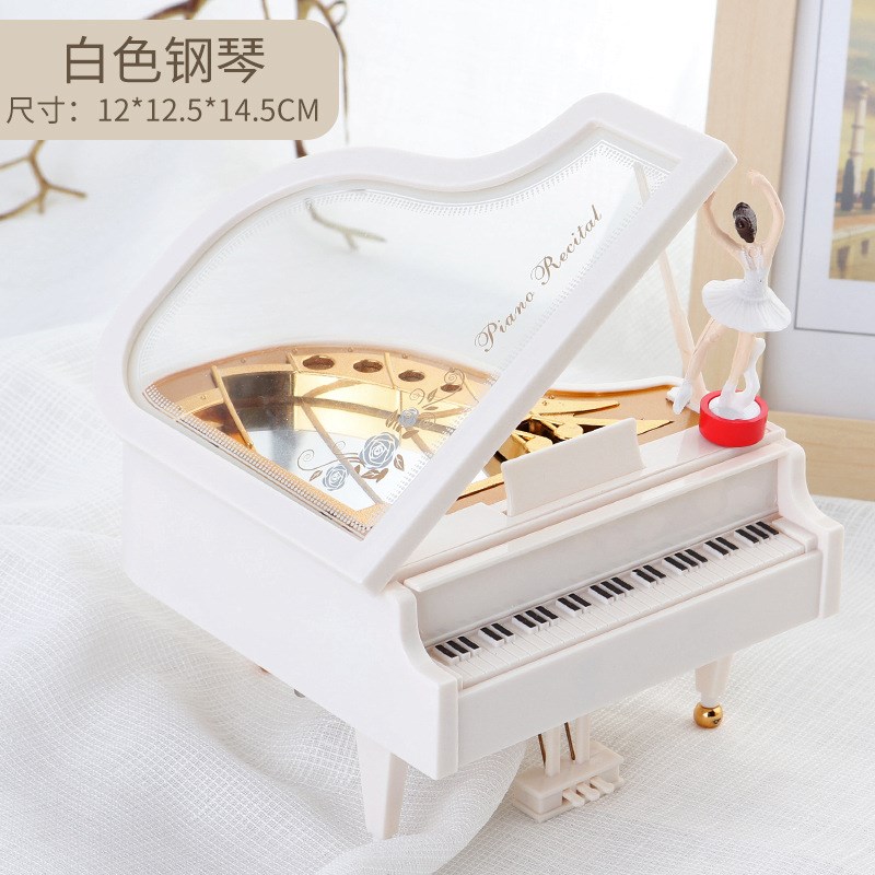 女生浪漫礼物摆件 小q号钢琴音乐盒旋转跳舞女孩八音盒发条式礼品