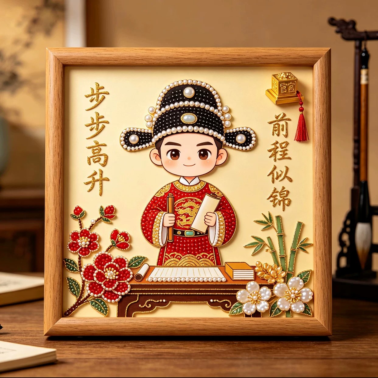 高级感中式diy手工粘贴珍珠画图片