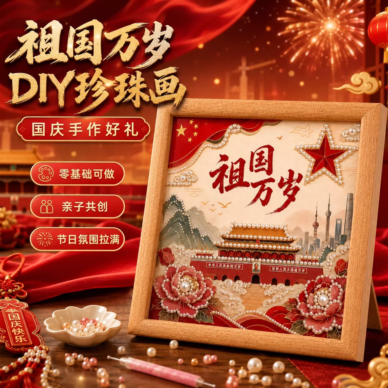 国庆节珍珠画diy材料包手工高级感可粘贴材料摆台礼物团建活动