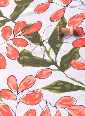 纯棉绸香细 面料柔滑人造棉布料橙色枝叶舒腻连衣裙旗袍礼服娃衣