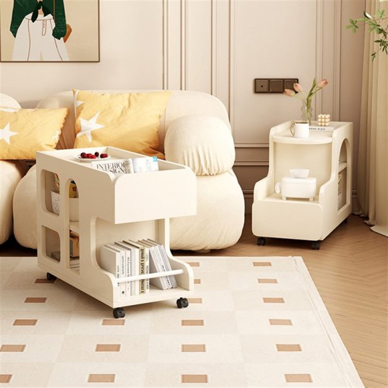 奶油风装饰沙发旁侧边柜客厅落地摆件可移动小推车置物Y架收纳茶