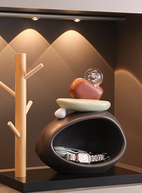 石来运转入户门玄关钥匙收纳摆y件新中式客厅桌面装饰乔迁之喜礼