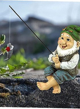 resin Garden Statue 小矮人户外垂钓钓鱼侏儒花U园雕像工艺品摆