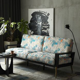 表情风布艺沙发设计三人位刺绣A客厅 复古橡木侘寂实木北欧NEX个性