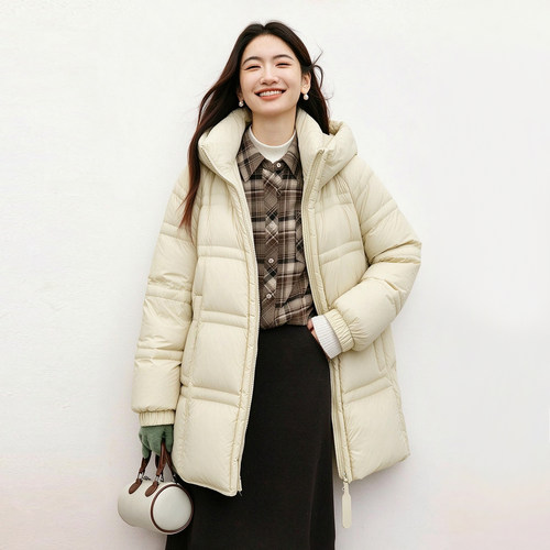 吉米赛欧90白鸭绒连帽羽绒服女冬季加厚宽松面包服保暖外套拉链