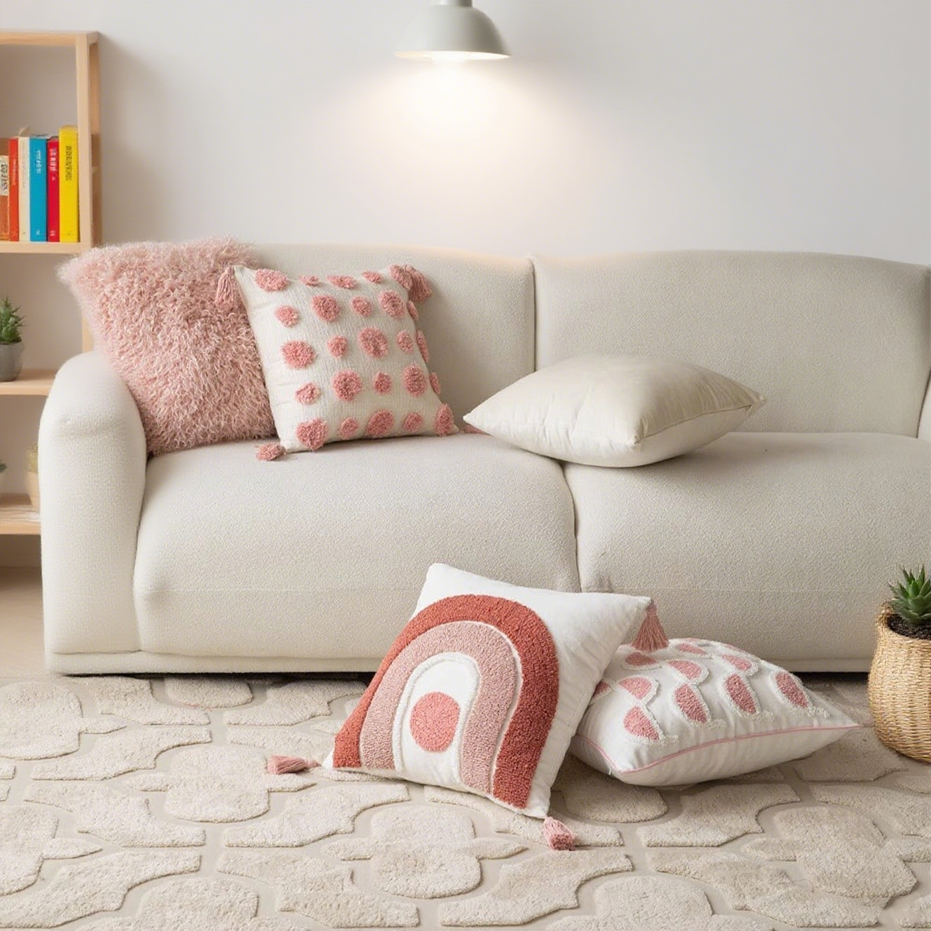 粉色刺绣小清新抱枕套不含芯客厅沙发抱枕轻奢高级感床头靠垫靠枕