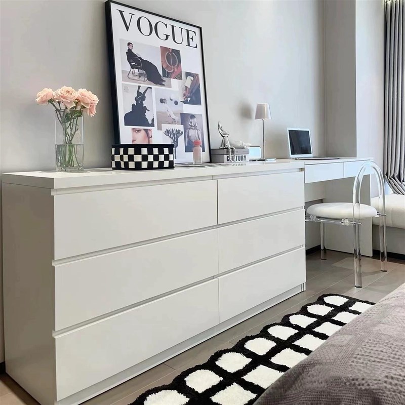 白色实木6斗柜抽屉柜p收纳储物柜组合一体梳妆台卧室床尾柜边柜