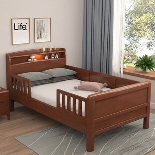 1米床单人1.2米床老式1老人带儿童加宽拼接床35全实木高脚护栏床.