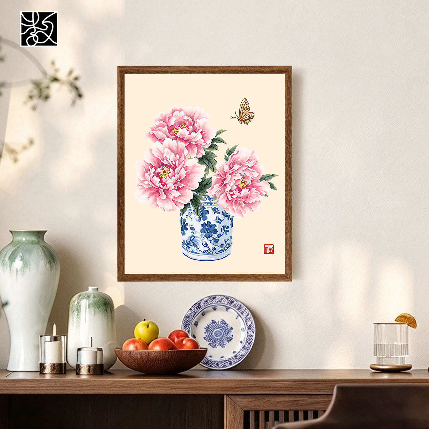 手工填色国风花卉数字油画
