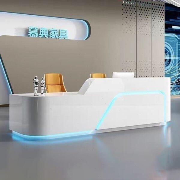 咨询桌简约现代吧台收银创意宾馆时尚迎宾接待台公司异形烤漆前台