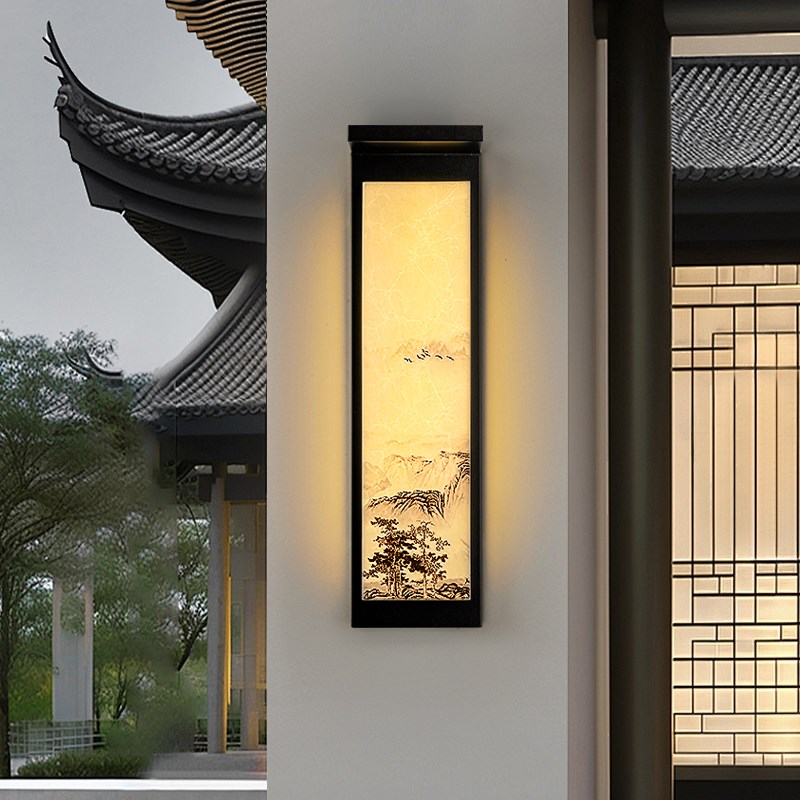 新中式户外壁灯别墅庭院不锈钢长条入户大L门门楼防水门口农村露