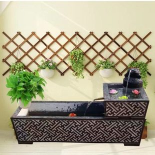 流水摆件盆户外养鱼庭院循环石头槽户外荷花缸造景长方形青石雕