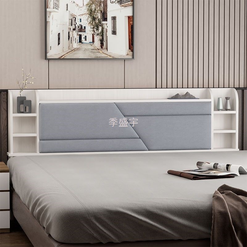 J櫅5实木科技布床头板1.51.8米落地多K功能储物单买轻奢软包床头