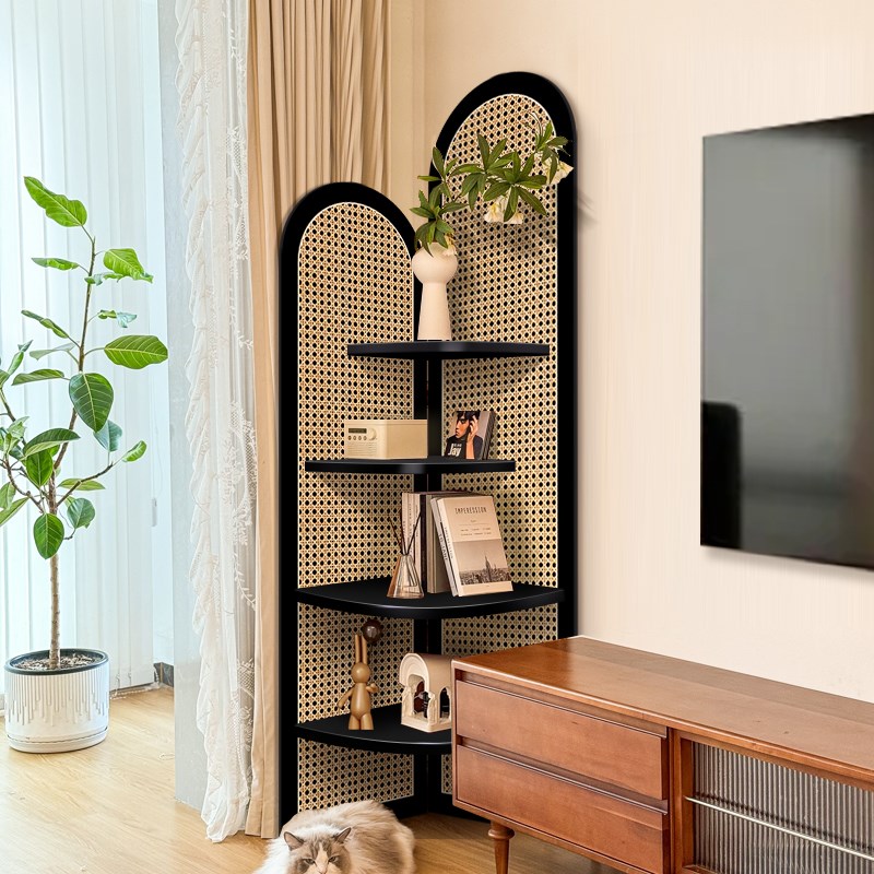 客厅转角柜落地摆件装饰墙角置物架D拐角收纳架中古风多层三角书