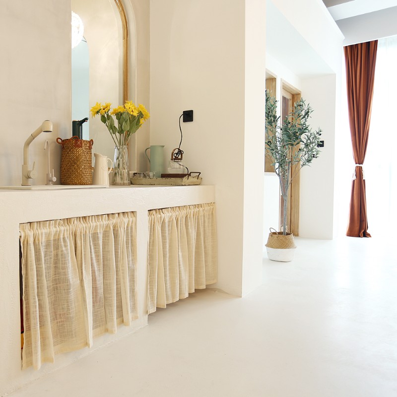 鸢尾乡旅文艺米色素色窗帘门帘z半帘穿杆帘柜帘半遮光咖啡帘窗纱