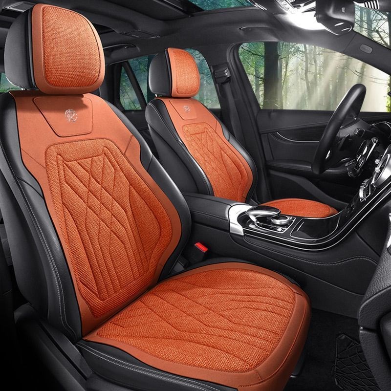 新款汽车坐垫亚麻感座椅垫w四季通用座套舒适防脏车座垫透气