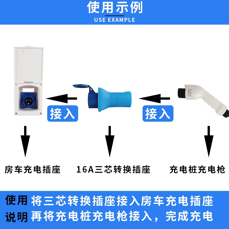 房车交流充电桩转换插头插座房车三芯转充电桩插座房车家用220V