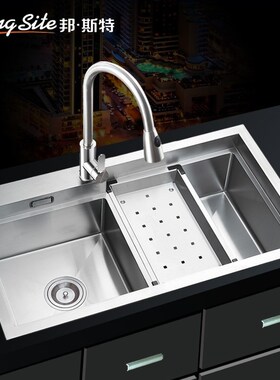手工水槽双槽 304加厚不锈钢水槽套餐 台上厨房洗菜盆洗碗池8447