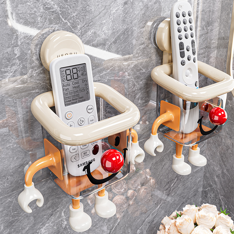 吸盘遥控器收纳盒壁挂式上墙放空调电视风扇充电器手机床头置物架