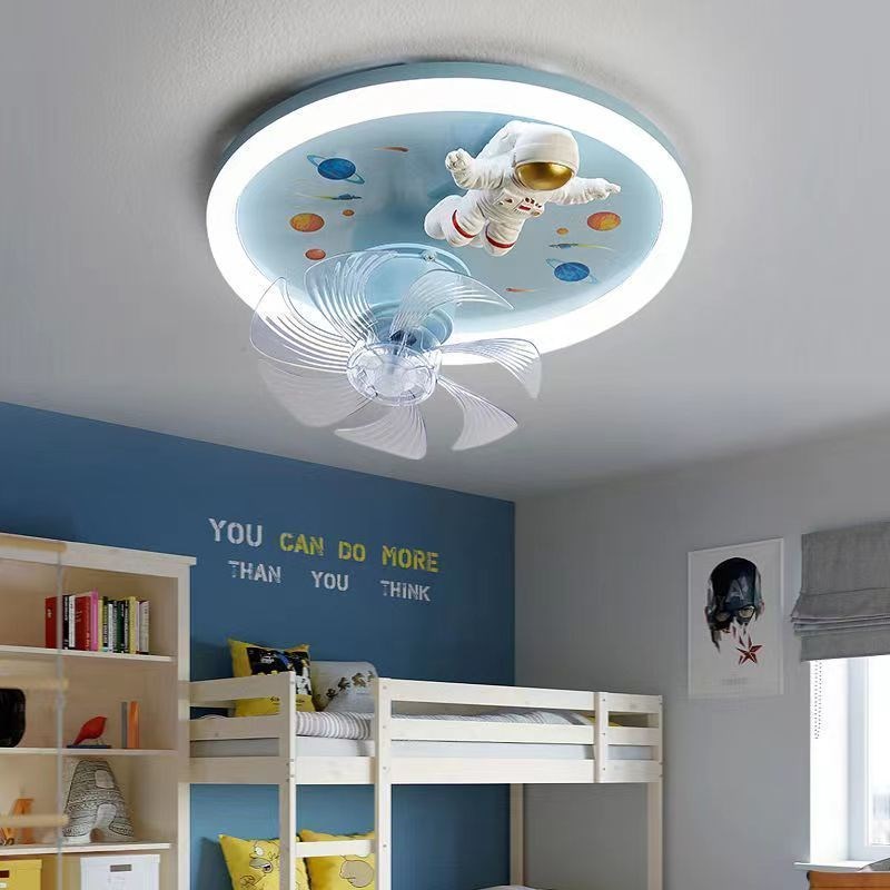 风扇灯卧室变频摇头全光谱护眼儿童房宇航员卡通离线语音智能灯具