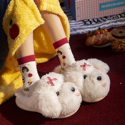 可爱小狗棉拖鞋女款冬季2025新款室内家居静音防滑保暖毛绒棉拖女