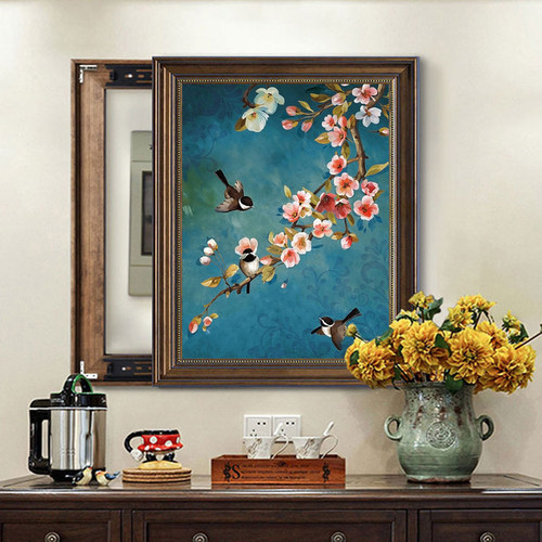 美式电表箱装饰画竖款复古挂画花鸟遮挡配电箱电闸盒总开关欧式