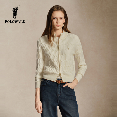 POLOWALK秋季新品立领针织开衫女