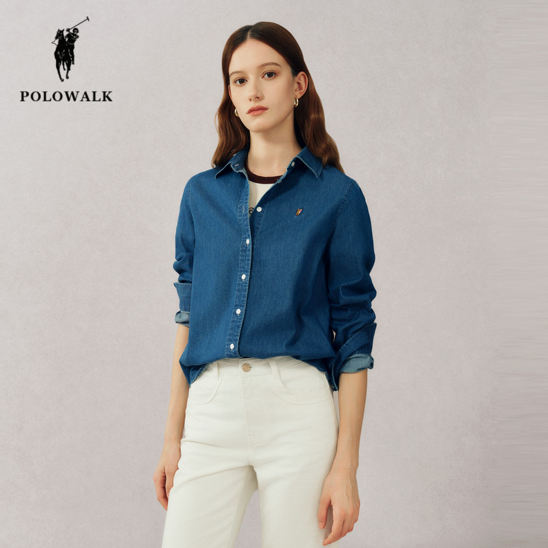 POLOWALK牛仔衬衫女25秋季新款保罗女装时尚休闲纯棉透气衬衣外套,女装/女士精品,衬衫,淘宝优惠券,粉丝福利购,淘宝优惠卷