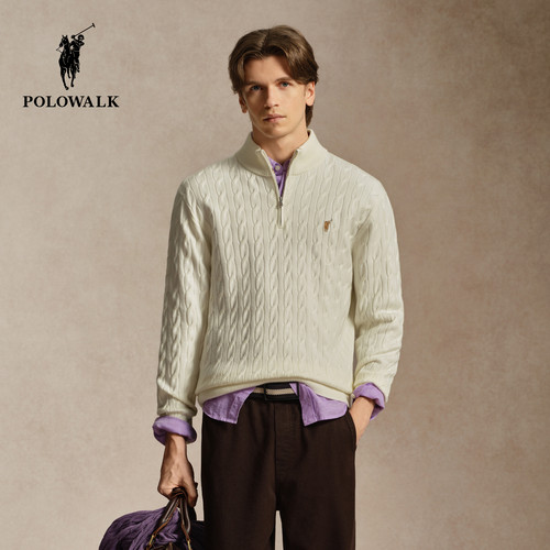 POLOWALK秋季新品立领绞花针织衫